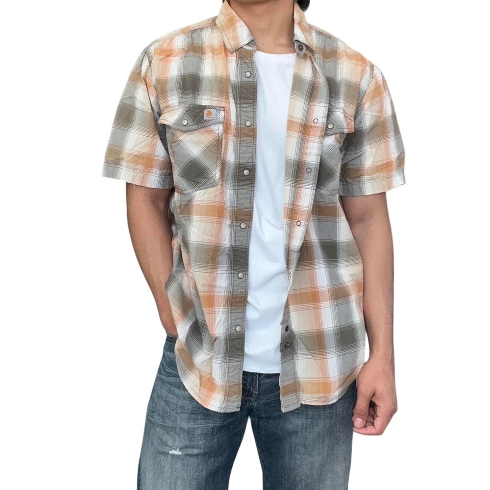 Carhartt Plaid Short Sleeve Relaxed Fit Button Up Shirt,‎ Men's Size XL